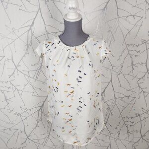 Long Tall Sally White Dragonfly Printed Pleated Crewneck Blouse